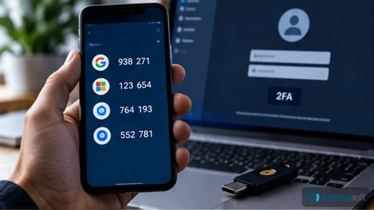 App de autenticación, SMS o passkey: qué método de acceso protege mejor cada cuenta — imagen editorial destacada de Myblogsoft.