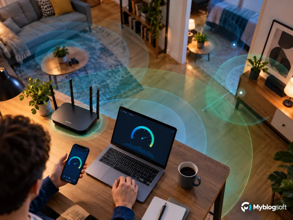Representación de la cobertura Wi-Fi dentro de una vivienda y sus zonas de señal.