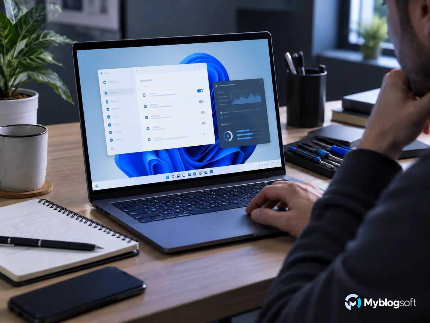Portátil con Windows 11 abierto durante una revisión de rendimiento.