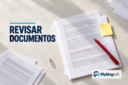 Portada editorial generada con IA: documentos con marcas de revisión y un bolígrafo rojo.